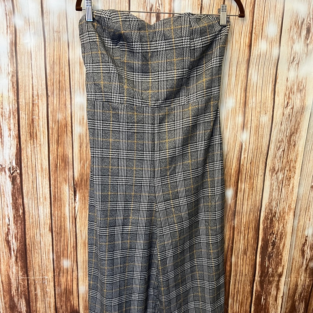 Strapless plaid cropped jumpsuit